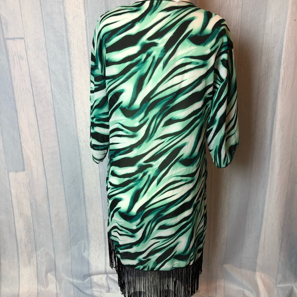 LULAROE Monroe Green Fringe Chiffon Sheer Cardigan - Picture 3 of 6